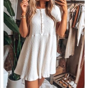 Ribbed white button up henley dress